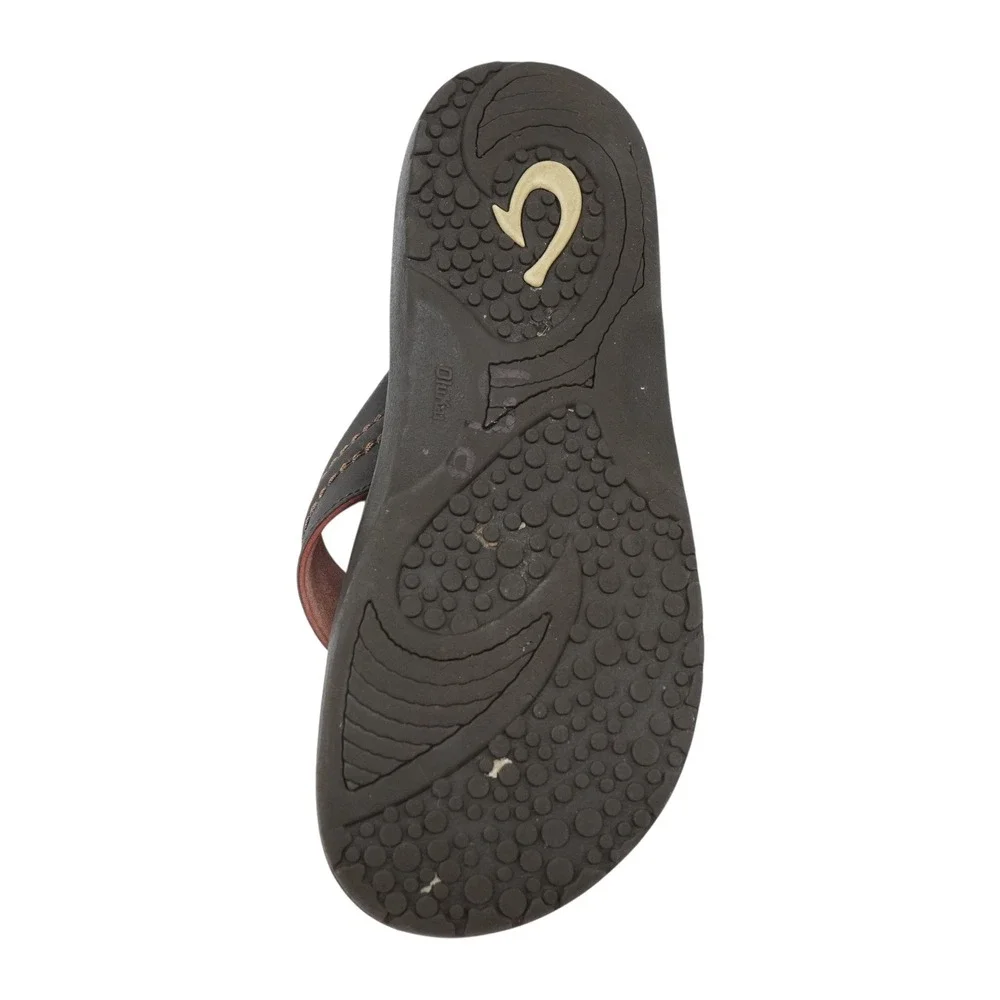 OluKai Ohana Flip Flops Mens 12 Dark Java Brown Beach Comfort Logo Sandals